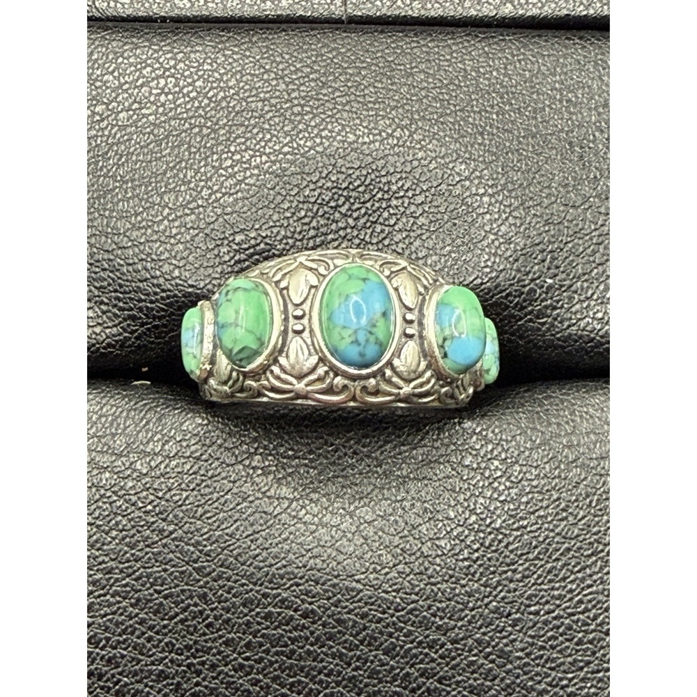 New Sterling Silver Graduated Turquoise 5 Stone Band Ring 4 Gm Size 7 J16
